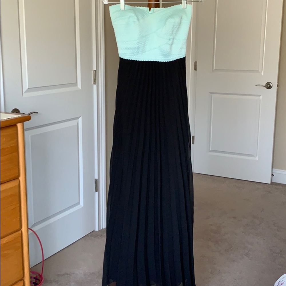 B. Darlin Strapless Formal Gown Black & Light Aqua
